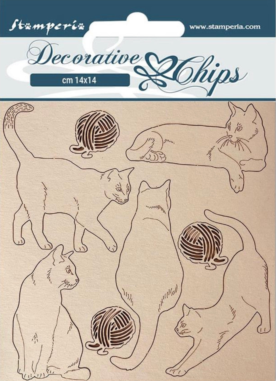 Stamperia Decoratieve Chips - Provence Katten met Wolbolletjes